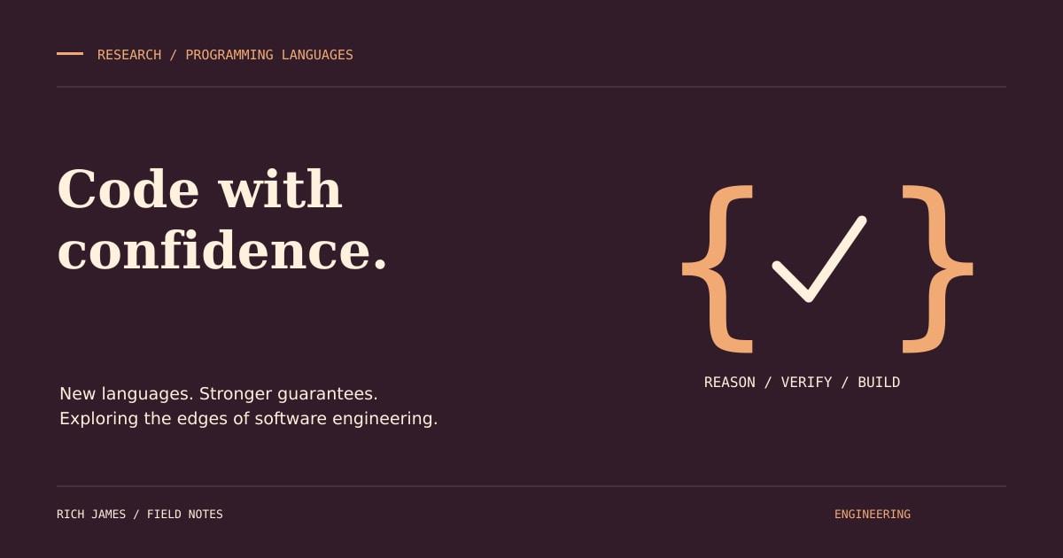 Code with confidence: a verification checkmark between oversized programming braces.
